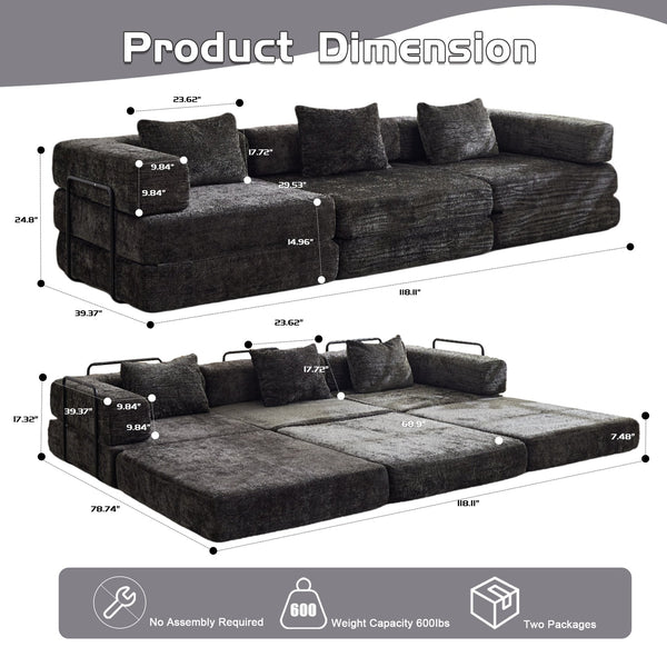 English Elm Compression Convertible Floor Sofa Bed – Versatile Modular Chenille Sofa For Small Spaces & Guests W3723S00015