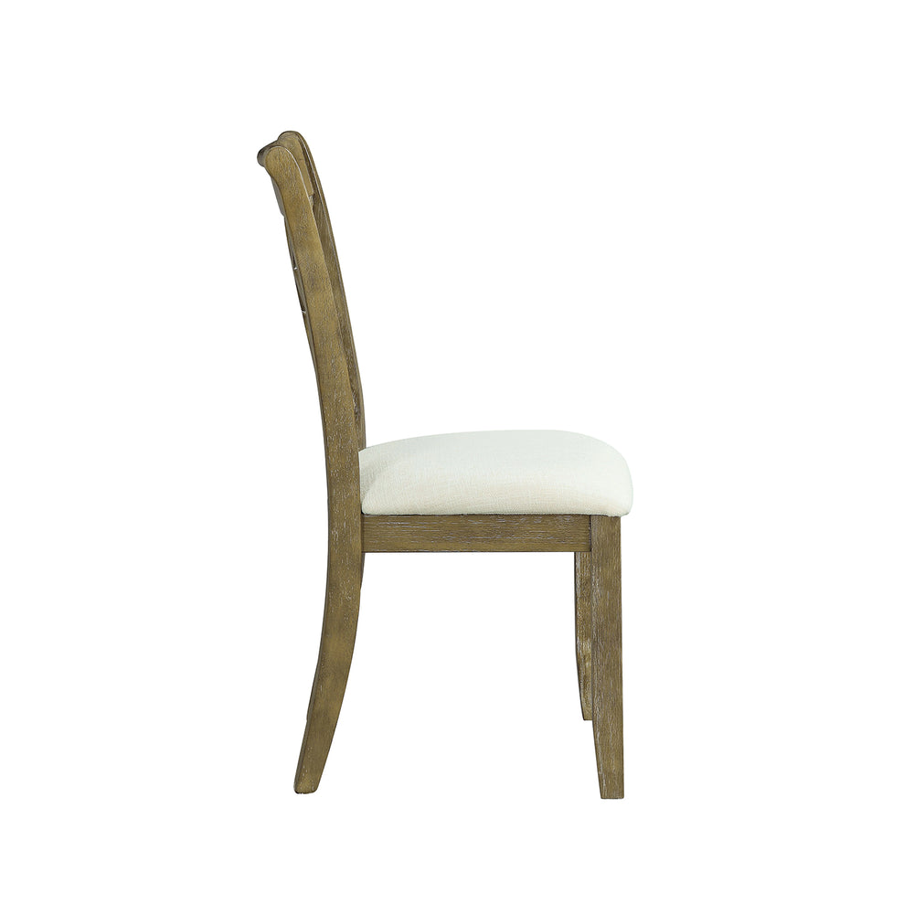 English Elm Set of 2 Padded Side Chairs Beige Upholstered Seats with Diamond Slat Back Rustic Oak Finish Comfort B016P329810