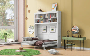 English Elm Queen Murphy Wall Bed Cabinet with Integrated Shelves Usb Charging Space Saving Design White LP006668AAK-1