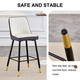 English Elm Modern Two-Tone Pu Bar Stool -White and Dark Gray Spliced Chairs With Gold Decorated Legs.White and Dark Gray Spliced,Black Metal Legs,Set Of 2 Chairs.