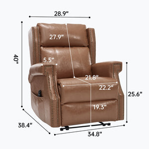 English Elm Emon's Overstuffed Chenille Power Lift Recliner with Massage Heat and Charging Ports Camel W1803S00093