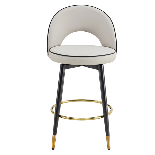 English Elm 360 Swivel Pu Leather Barstools Set of Two with Matte Black Legs for Kitchen or Bar W1151P265583