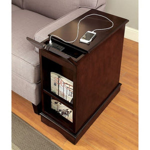 English Elm Modern USB Nightstand with Pull-Out Cup Holder, Hidden Cabinet Storage & Built-In Power Docking Station Cherry 28 L x 16 W x 28 H B011P191196