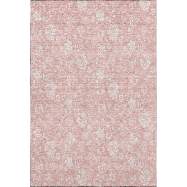 HomeRoots 5' X 8' Pink and Ivory Floral Washable Area Rug - UV Protected, Stain Resistant, Perfect for Families 656000