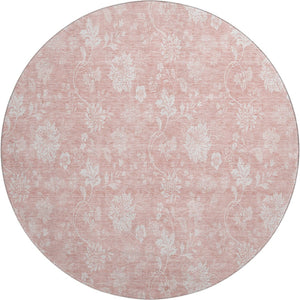HomeRoots 8' Pink and Ivory Floral Round Rug - Washable, UV-Protected, Durable, Perfect for Family Spaces! 656001