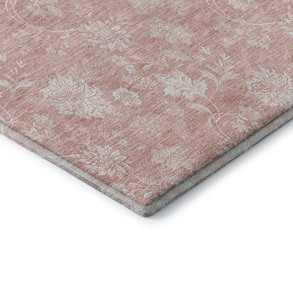 HomeRoots 8' Pink and Ivory Floral Round Rug - Washable, UV-Protected, Durable, Perfect for Family Spaces! 656001