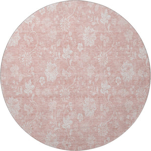 HomeRoots 8' Pink and Ivory Floral Round Rug - Washable, UV-Protected, Durable, Perfect for Family Spaces! 656001