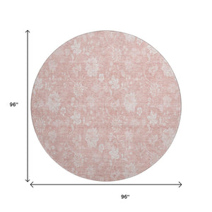 HomeRoots 8' Pink and Ivory Floral Round Rug - Washable, UV-Protected, Durable, Perfect for Family Spaces! 656001