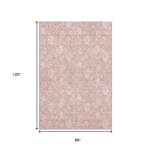 HomeRoots 8' X 10' Floral Area Rug in Pink and Ivory - Washable, UV Protected, Perfect for Homes with Kids & Pets 656002