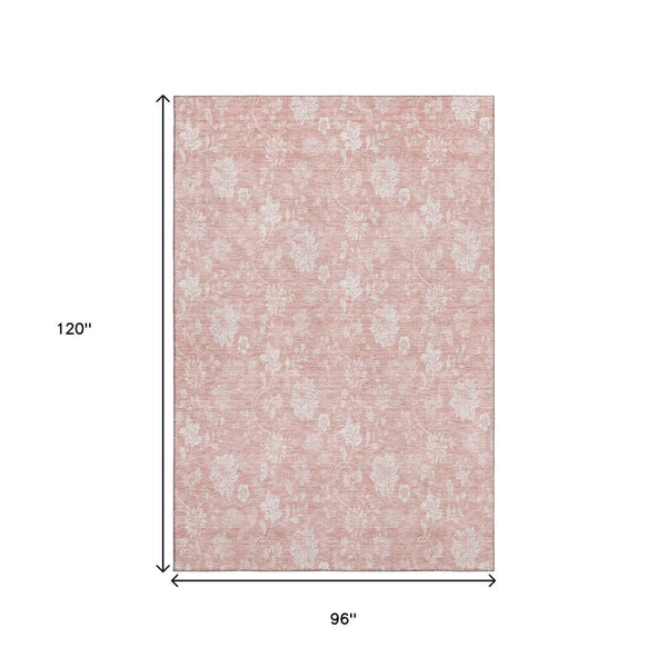 HomeRoots 8' X 10' Floral Area Rug in Pink and Ivory - Washable, UV Protected, Perfect for Homes with Kids & Pets 656002