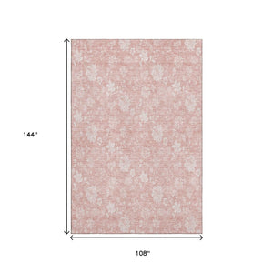 HomeRoots 9' X 12' Pink And Ivory Floral Area Rug - Washable, UV-Protected, Durable Style for Homes with Kids 656003