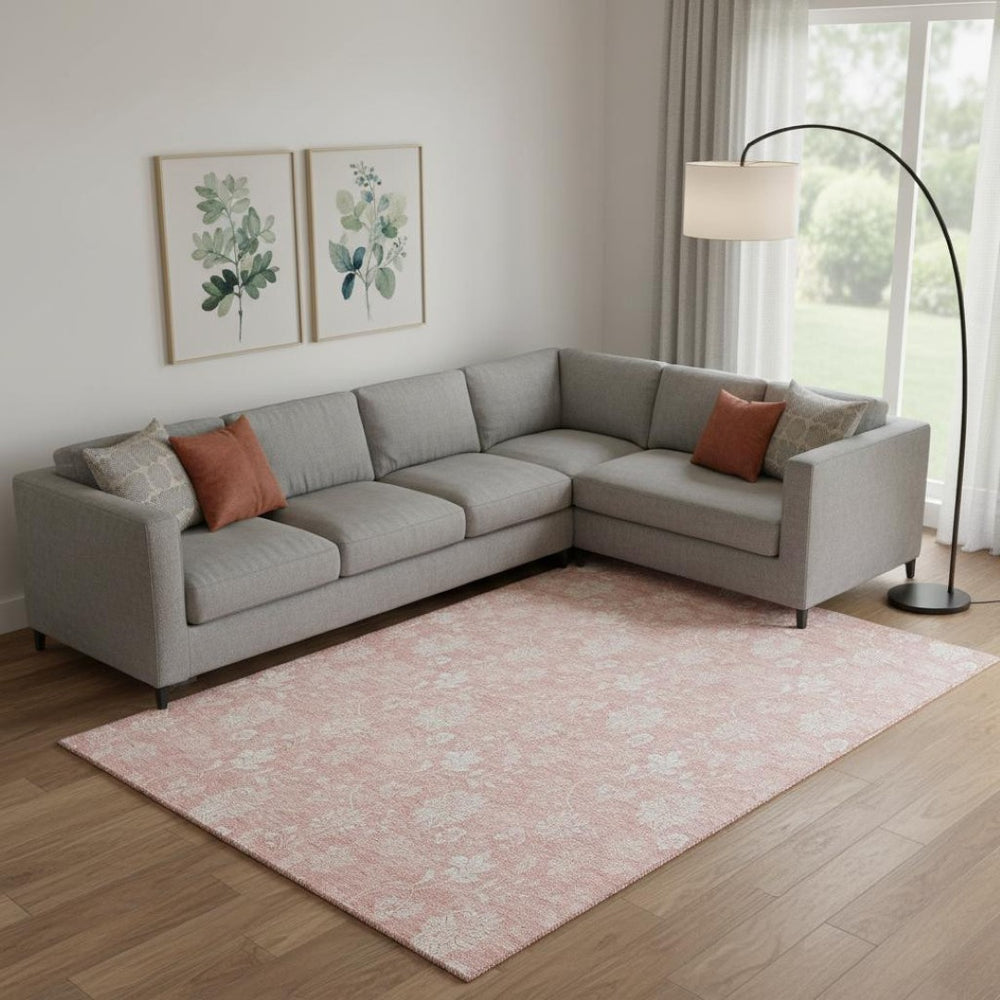 HomeRoots 9' X 12' Pink And Ivory Floral Area Rug - Washable, UV-Protected, Durable Style for Homes with Kids 656003