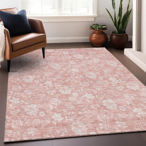 HomeRoots 9' X 12' Pink And Ivory Floral Area Rug - Washable, UV-Protected, Durable Style for Homes with Kids 656003