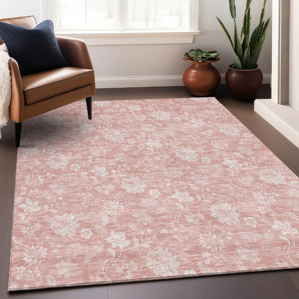 HomeRoots 9' X 12' Pink And Ivory Floral Area Rug - Washable, UV-Protected, Durable Style for Homes with Kids 656003