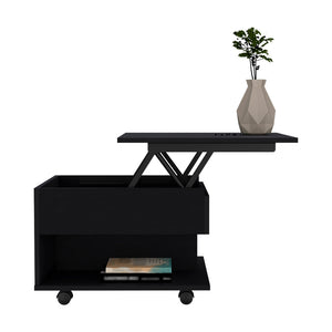 English Elm Luanda Lift-Top Coffee Table with Locking Casters, Concealed Storage & Open Display Shelf Black 27.2 L x 26 W x 5.1 H B20091883