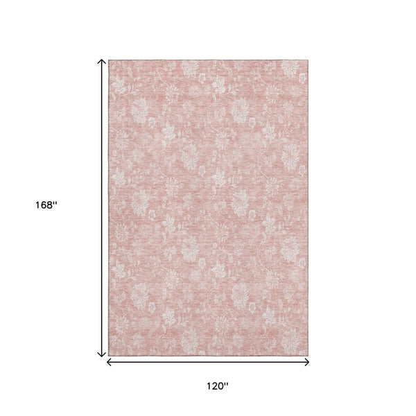 HomeRoots 10' Pink and Ivory Floral Area Rug - Washable, UV Protected, Stain Resistant, Perfect for Family Homes 656004