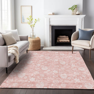 HomeRoots 10' Pink and Ivory Floral Area Rug - Washable, UV Protected, Stain Resistant, Perfect for Family Homes 656004