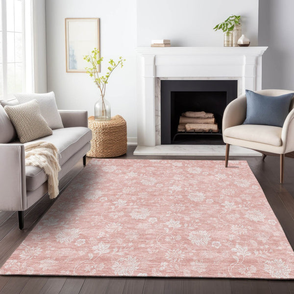 HomeRoots 10' Pink and Ivory Floral Area Rug - Washable, UV Protected, Stain Resistant, Perfect for Family Homes 656004
