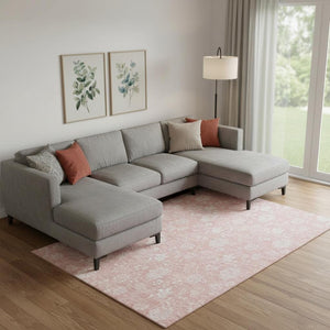 HomeRoots 10' Pink and Ivory Floral Area Rug - Washable, UV Protected, Stain Resistant, Perfect for Family Homes 656004