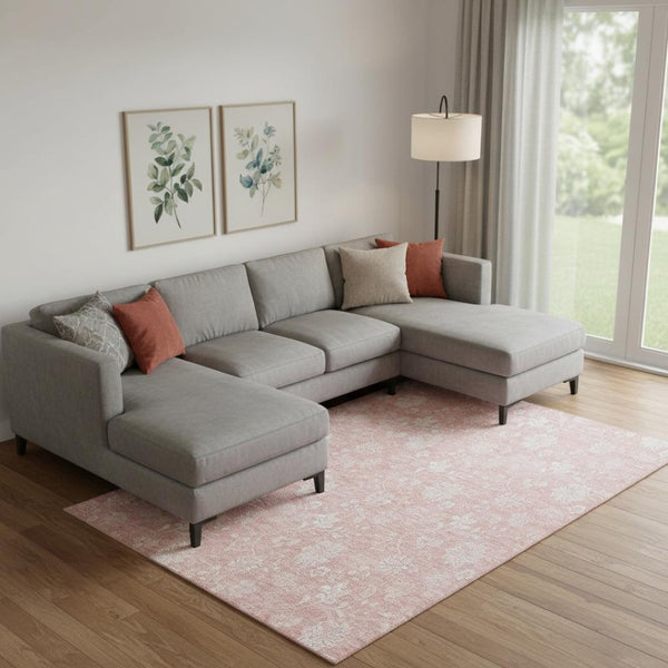 HomeRoots 10' Pink and Ivory Floral Area Rug - Washable, UV Protected, Stain Resistant, Perfect for Family Homes 656004