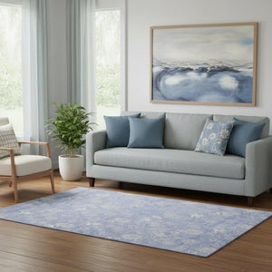 HomeRoots 5' Sky Blue & Ivory Floral Area Rug – Washable, UV-Protected, Durable, Ideal for Any Room Decor 656006