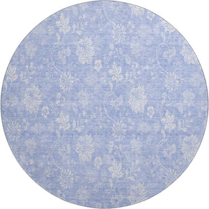 HomeRoots 8' Sky Blue Floral Round Rug – Washable, UV Protected, Stain Resistant for Indoor & Outdoor Use 656007