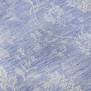 HomeRoots 8' Sky Blue Floral Round Rug – Washable, UV Protected, Stain Resistant for Indoor & Outdoor Use 656007