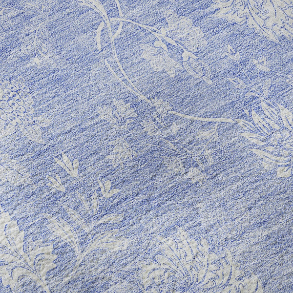HomeRoots 8' Sky Blue Floral Round Rug – Washable, UV Protected, Stain Resistant for Indoor & Outdoor Use 656007