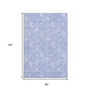 HomeRoots 8' x 10' Sky Blue & Ivory Floral Area Rug – Washable, UV-Protected, Stain-Resistant for Modern Homes 656008