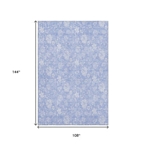 HomeRoots 9' X 12' Sky Blue Floral Area Rug - Washable, UV Protected, Durable & Ideal for Busy Homes 656009