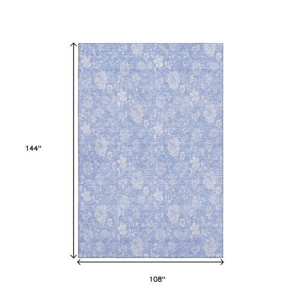 HomeRoots 9' X 12' Sky Blue Floral Area Rug - Washable, UV Protected, Durable & Ideal for Busy Homes 656009