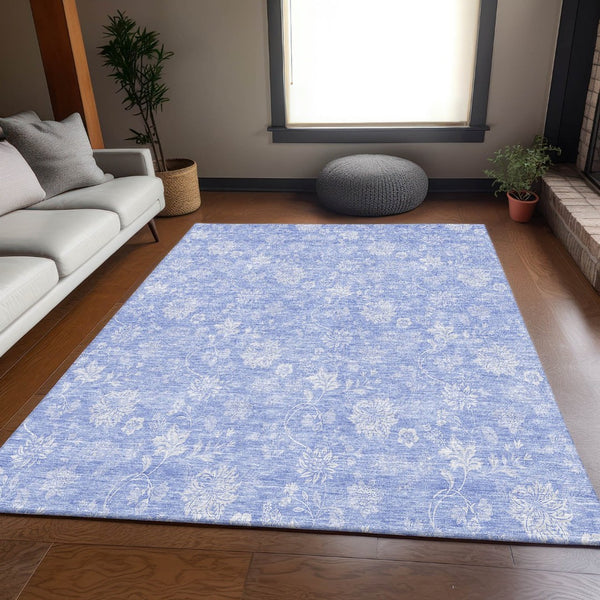 HomeRoots 9' X 12' Sky Blue Floral Area Rug - Washable, UV Protected, Durable & Ideal for Busy Homes 656009