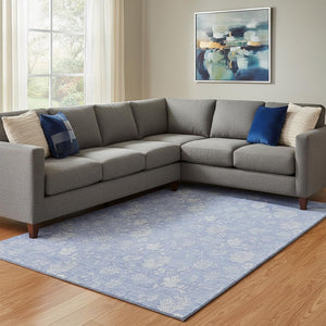 HomeRoots 9' X 12' Sky Blue Floral Area Rug - Washable, UV Protected, Durable & Ideal for Busy Homes 656009