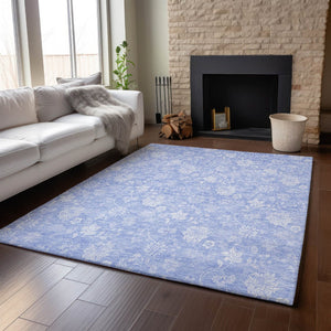 HomeRoots 9' X 12' Sky Blue Floral Area Rug - Washable, UV Protected, Durable & Ideal for Busy Homes 656009