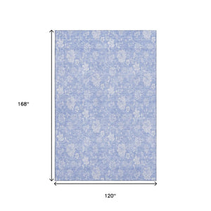 HomeRoots 10' Sky Blue & Ivory Floral Washable Area Rug with UV Protection - Perfect for Homes with Kids & Pets! 656010