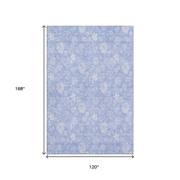 HomeRoots 10' Sky Blue & Ivory Floral Washable Area Rug with UV Protection - Perfect for Homes with Kids & Pets! 656010