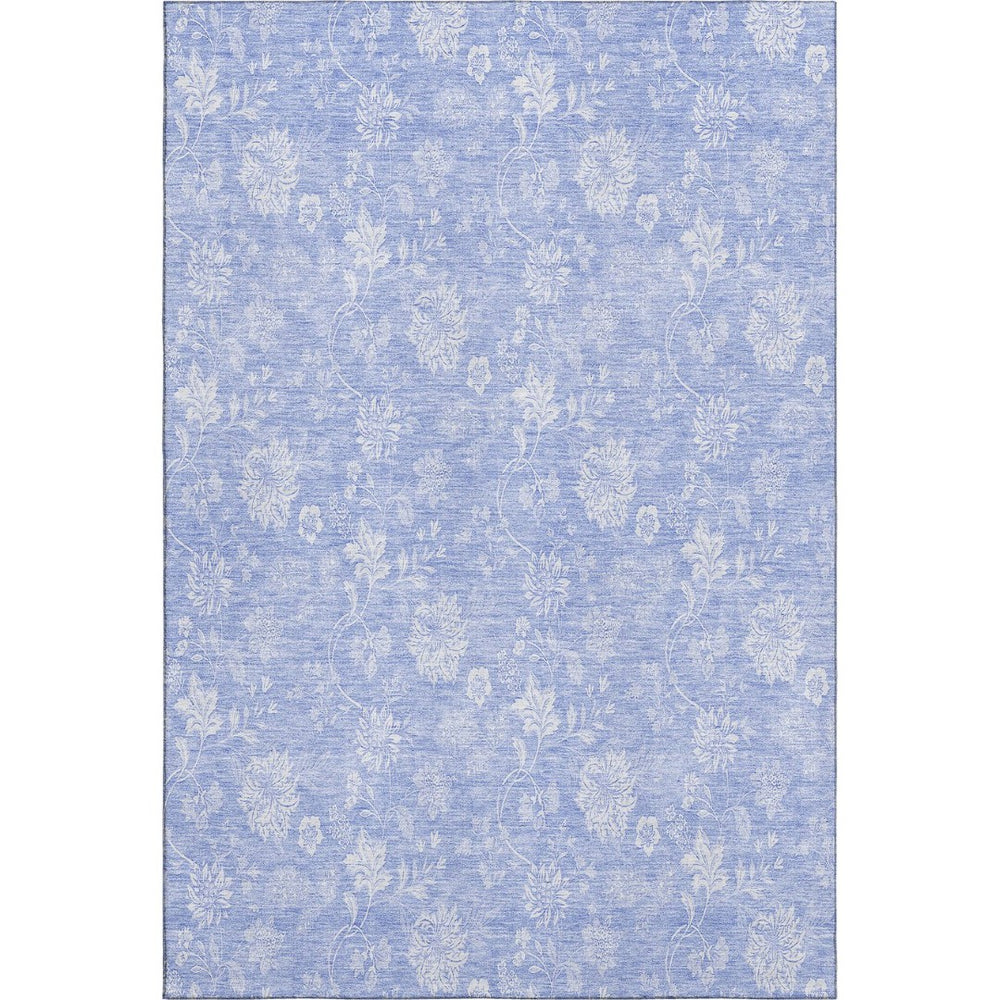 HomeRoots 10' Sky Blue & Ivory Floral Washable Area Rug with UV Protection - Perfect for Homes with Kids & Pets! 656010