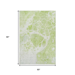 HomeRoots 5' X 8' Artichoke Green & Ivory Abstract Area Rug - Washable, UV Protected, Stain Resistant Design 656012
