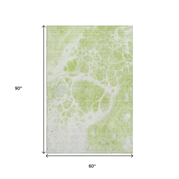 HomeRoots 5' X 8' Artichoke Green & Ivory Abstract Area Rug - Washable, UV Protected, Stain Resistant Design 656012