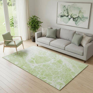 HomeRoots 5' X 8' Artichoke Green & Ivory Abstract Area Rug - Washable, UV Protected, Stain Resistant Design 656012