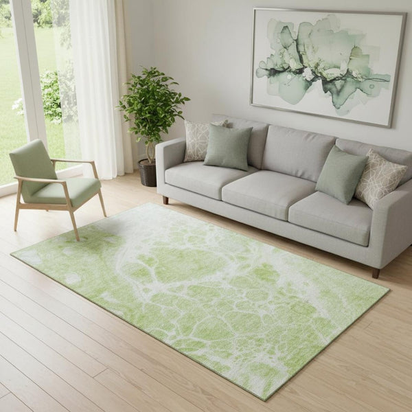 HomeRoots 5' X 8' Artichoke Green & Ivory Abstract Area Rug - Washable, UV Protected, Stain Resistant Design 656012