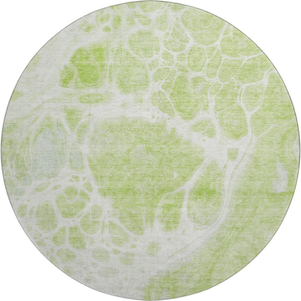 HomeRoots 8' Washable Round Rug in Artichoke Green & Ivory – Modern Abstract, UV Resistant, Durable Design 656013