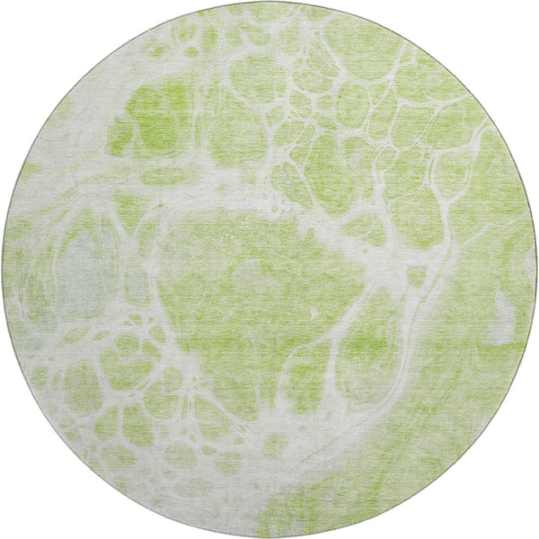 HomeRoots 8' Washable Round Rug in Artichoke Green & Ivory – Modern Abstract, UV Resistant, Durable Design 656013