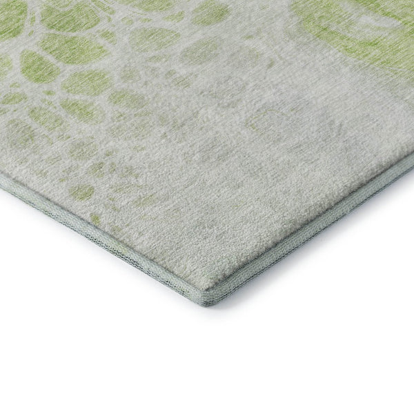 HomeRoots 8' Washable Round Rug in Artichoke Green & Ivory – Modern Abstract, UV Resistant, Durable Design 656013