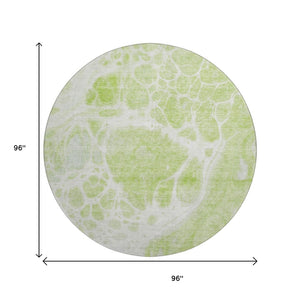 HomeRoots 8' Washable Round Rug in Artichoke Green & Ivory – Modern Abstract, UV Resistant, Durable Design 656013