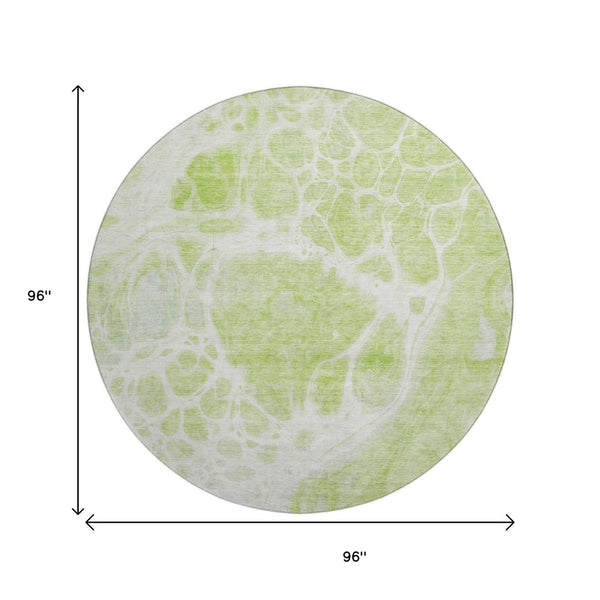 HomeRoots 8' Washable Round Rug in Artichoke Green & Ivory – Modern Abstract, UV Resistant, Durable Design 656013