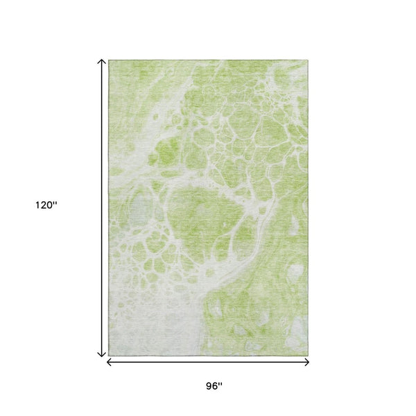 HomeRoots 8' X 10' Artichoke Green Abstract Washable Area Rug – Durable, Stylish, UV Protected for Modern Homes 656014