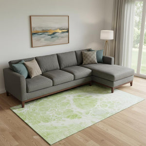 HomeRoots 8' X 10' Artichoke Green Abstract Washable Area Rug – Durable, Stylish, UV Protected for Modern Homes 656014