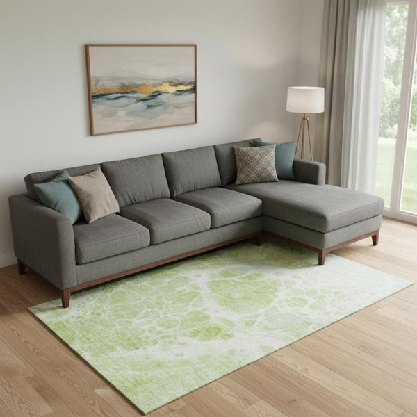 HomeRoots 8' X 10' Artichoke Green Abstract Washable Area Rug – Durable, Stylish, UV Protected for Modern Homes 656014