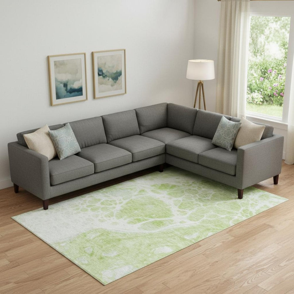 HomeRoots 9' X 12' Artichoke Green Abstract Washable Area Rug with UV Protection - Stylish & Durable Design 656015